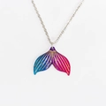 Mermaid tail necklace with blue-purple gradient pendant and silver link chain - Blue Red