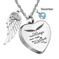 Zilveren hart urn ketting met december geboortesteen en gegraveerde engelenvleugels - December (Lichtblauw)