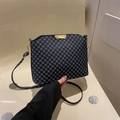 Borsa a tracolla classica con motivo geometrico blu e fibbia in metallo dorato - Nero