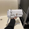 White minimalist square crossbody bag with khaki button detail and chain strap - White