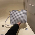 Borsa a tracolla bianca con stampa floreale nera e dettagli in metallo dorato - Bianco