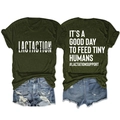 Vue détaillée avant et arrière du t-shirt vert olive avec slogan lactationsupport imprimé - Vert Militaire