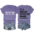 T-shirt violet en coton avec imprimé consultante en lactation et slogan d'allaitement - Violet (Impression Noire)
