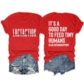 Détails recto-verso du t-shirt rouge avec l'inscription 'It's a good day to feed tiny humans' - Rouge
