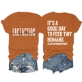 T-shirt orange avec imprimé 'IT'S A GOOD DAY TO FEED TINY HUMANS' et short en jean - Orange Brûlé (Impression Blanche)