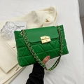 Quilted green shoulder bag with gold chain strap and square metal lock closure - Green