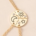 Three-piece gold alloy friendship necklace set with sun, moon, and star puzzle pendants - Three Piece Puzzle Necklace (XL358-G) / Gold