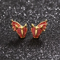 Gouden drakenkop oorbellen met dieprood email en fonkelende glitter afwerking - Rood