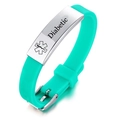 Adjustable green silicone diabetic medical alert bracelet with stainless steel ID tag - Diabetic Alert