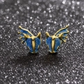 Mythologische draak oorknopjes in goud en fonkelend blauw emaille voor dames - Blauw