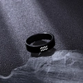 Minimalist black stainless steel zodiac ring featuring a white Aquarius wave symbol - Aquarius