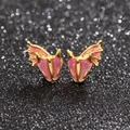 Roze glitter emaille drakenkop oorknopjes met vergulde afwerking in fantasy-stijl - Roze