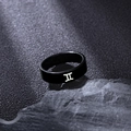 Matte black stainless steel Gemini zodiac ring with white engraved symbol on stone - Gemini