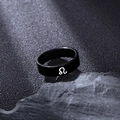 Matte black stainless steel Leo zodiac ring with laser engraved silver constellation symbol - Leo
