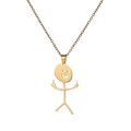 Poliertes Gold Strichmännchen Anhänger Halskette mit Smiley-Design und feiner Kette - Kabel Kette / Gold Halskette