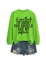 Neon green sweatshirt with slogan paired with distressed blue denim shorts set - Neon Green (Black Text)