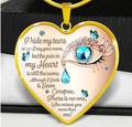 Golden heart necklace for daughter with blue butterfly and sentimental text engraving - Gold (Missing You Message)