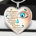 Silver heart necklace with blue teardrop crystal and memorial poem for granddaughter - Creamy White (Memorial Message)