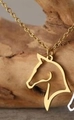 Minimalist gold stainless steel horse head hollow pendant necklace on wood base - Gold