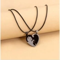 Set di collane con ciondolo a cuore yin yang gatto e cordoncini in cuoio nero - Stile Gatto Cuore Bianco e Nero