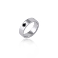 Macro detail of silver titanium ring featuring a black sun symbol with mirror reflection - Sun Pattern (Steel Color Male)