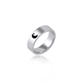 Detail view of a silver titanium steel ring featuring celestial moon and star motifs - Moon Star Pattern (Steel Color Female)