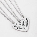 Three-piece stainless steel puzzle heart necklace set for sisters with butterfly engraving - Silver