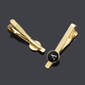 Gold stainless steel tie clip featuring a round black enamel detail with letter A - Letter A(A)