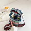 Borsa a secchiello etnica bohémien con motivi geometrici colorati e nappe decorative - Stile Patchwork Ricamo Multicolore (0138款二)