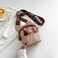 Ethnic boho woven bucket bag with colorful fringe tassels and patterned strap - Rose Red