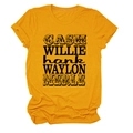 Detail of soft mustard yellow cotton T-shirt featuring vintage country music legend text - S / Mustard Yellow