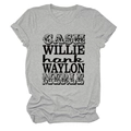 Détail des manches retroussées et imprimé noms de musique country sur t-shirt gris - S / Gris clair