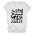 Détail du t-shirt blanc en coton avec noms imprimés Cash Willie Waylon en noir - S / Sable