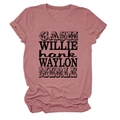 Détail du t-shirt vieux rose avec typographie rétro noire des légendes de la country - S / Or rose