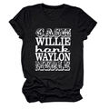 Gros plan du t-shirt en coton noir avec imprimé blanc Willie Cash Hank musique country - S / Noir