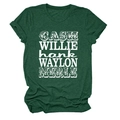 Détail du t-shirt vert foncé avec noms d'artistes de musique country imprimés en blanc - S / Vert Vintage