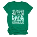 T-shirt en coton vert à col rond avec impression de noms de chanteurs de country blancs - S / Vert Foncé