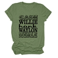 T-shirt vert musique country avec texte Cash Willie Hank Waylon Merle sur tissu décontracté - S / Vert olive