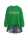 Detail of green veterinary assistant sweatshirt paired with distressed blue denim shorts - S / Grass Green (White Print)