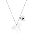 Collana con cavallo in acciaio argento e ciondolo a cuore con lettera A incisa - Lettera A