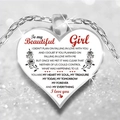 Silver heart pendant necklace with engraved romantic message and rose for wife - Daughter