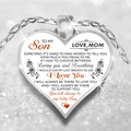Heart pendant necklace with To My Son message and rose design on silver chain - Mom To Son
