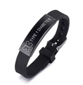 Bracciale medico Diabete Tipo 1 in silicone nero con piastrina in acciaio inossidabile - Diabete di Tipo 1