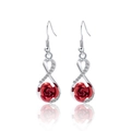 Silberne Infinity-Ohrringe mit roter Rose und Kristall-Pavé-Details im Haken-Stil - Silber