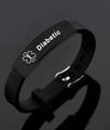 Bracelet d'alerte médicale ajustable en silicone noir et acier pour diabète de type 1 - Diabétique
