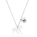 Collana in acciaio inossidabile argento con cavallo e ciondolo a cuore con incisione N - Lettera N
