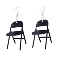 Creative black acrylic mini folding chair earrings with silver hooks for a modern look - Black