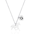 Collana d'argento con ciondolo a forma di cavallo e cuore con lettera Q - Lettera Q