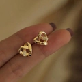 Exquisite gold-plated heart stud earrings with sparkling pave-set crystal center - Gold (Style 1)