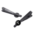 Matte black metal tie clip set with white letter P emblem on a round glass cabochon - Letter P